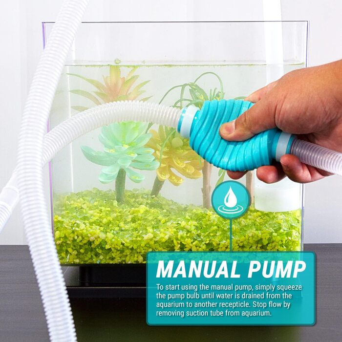 Гравійний сифон для акваріуму TERA PUMP XL, 1,5 GPM, BPA-free, з дренажною та фільтрованою насадкою, стабілізуючим кліпом і присоскою, для акваріумів від 75 л