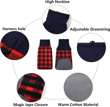 Теплий водонепроникний зимовий одяг для собак, теді для такс, M, в клітинку, червоний