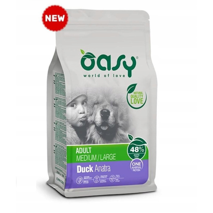 Корм для дорослих собак Oasy DUCK Anatra з качкою, M/L, 12 кг