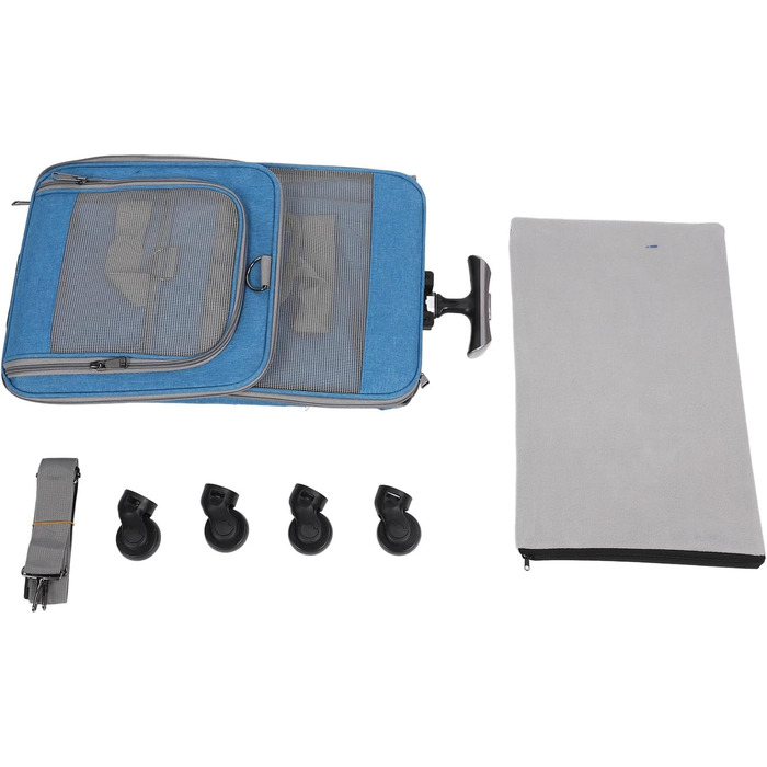 Транспортна переноска для котів та собак на колесах, складана, з телескопічною ручкою, синього кольору