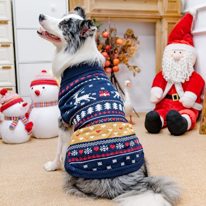 Пуловери для собак PUPTECK: теплі зимові пуловери для малих, середніх собак та цуценят. Зимовий одяг для собак, теплий, кольоровий, класичний, синій.
