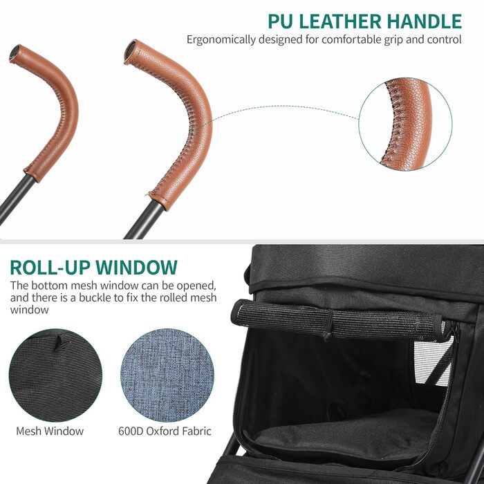 Візок для собак та котів YITAHOME 11,3 кг, складаний, з кошиком, сіткою, тримачем для напоїв, поворотні EVA колеса, дверцята (Синьо-чорний)