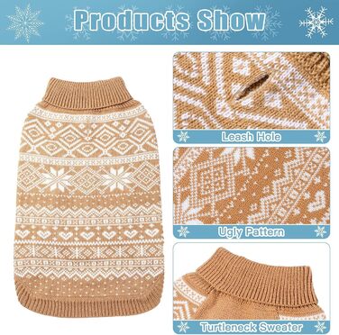 Теплий зимовий пуловер для собак та котів Bingpet з мотивом сніжинок, бежевий (L)