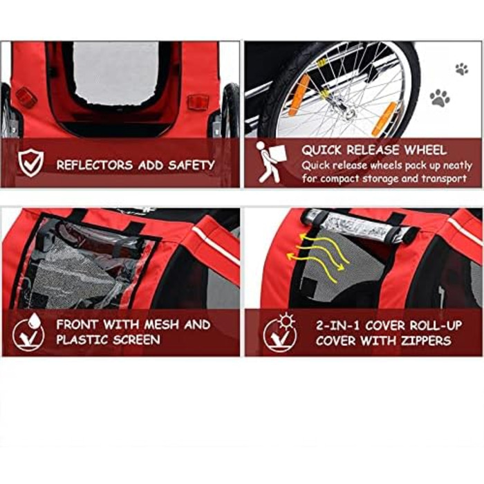 Складаний велопричіп для собак, з кріпленням та ременем безпеки. Велопричіп для собак 137*73*90 см (червоний/чорний)