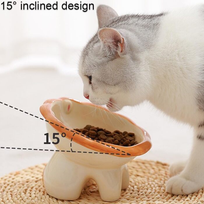 Підвищений годівниця для котів Busnos, керамічний, синій, 14x13x11 см, нахил 15°