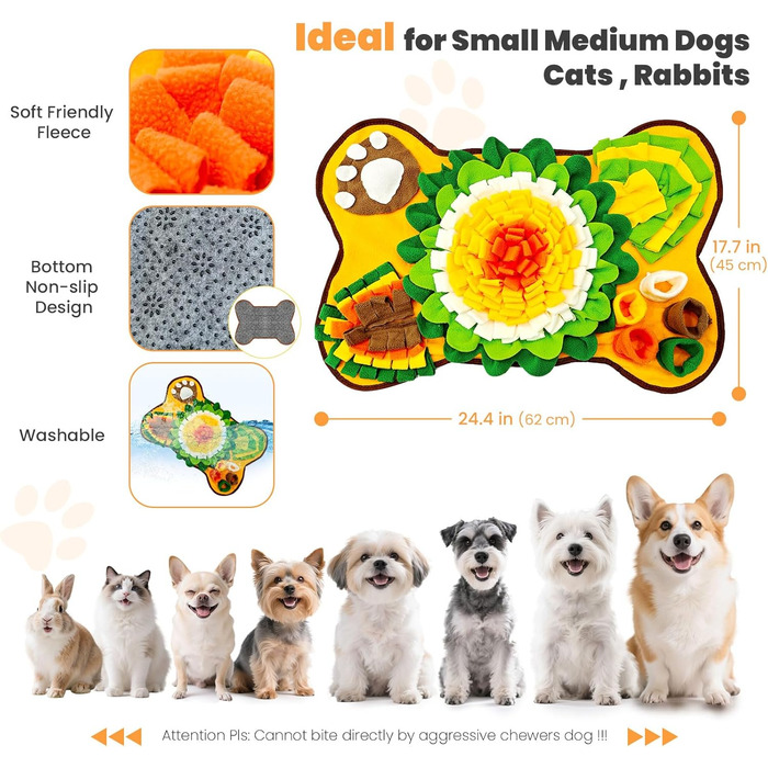 Набір килимків для собак: нюхальний та лижучий, інтерактивне іграшкове пазлу для цуценят, маленьких собак, котів та кроликів. Стимулює розумову активність, 38,1 x 38,1 см + лижучий килимок 20,3 x 20,3 см