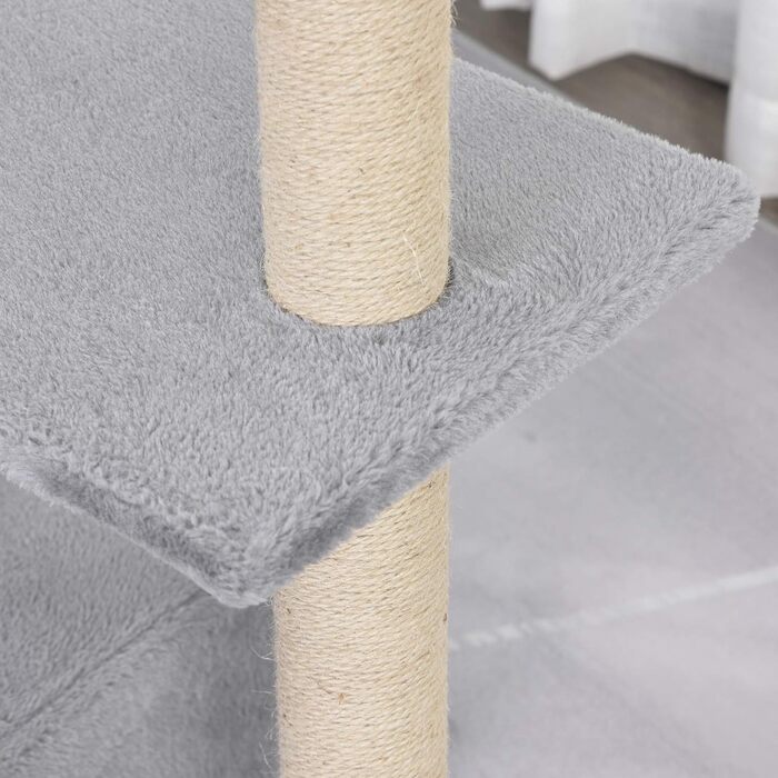 Дряпак для котів PawHut 96 см, сізал, котячий будиночок, іграшковий м'ячик, сірий, 40 x 40 x 72 см