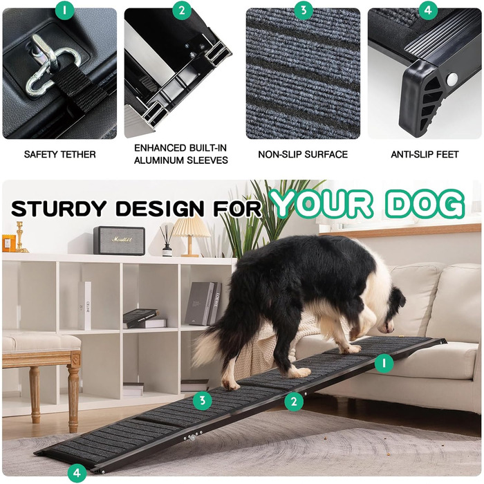 Рампа для собак у автомобіль, складана, портативна, з антиковзким покриттям, для середніх та великих собак до 113,4 кг, підходить для авто, SUV та вантажівок (180,1 см)