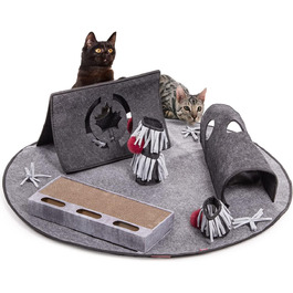 Інтерактивний килимок-іграшка для котів CanadianCat Cosmo, сірий, 105x105x30 см, розвивальний інтелектуальний килим для котів