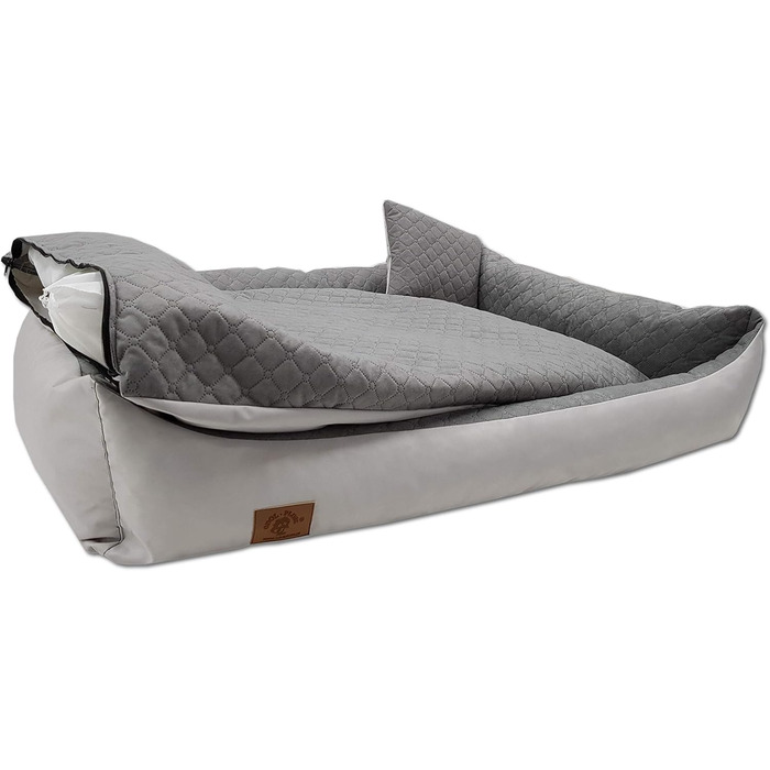 Ліжко для собак Odolplusz XXL - велике ліжко-софа для собак, м'яке собаче ліжко з подушкою | Знімний та пральний чохол [120x80 см, сірий] Сірий L 120 x W 90 x H 19 см