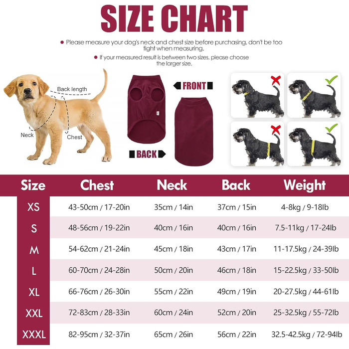 Тепла зимова жилетка для великих собак, червона, розмір M (обхват грудей 54-62 см), флісова жилетка, для холодної погоди, осінь-зима