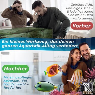 Нінора® Мульмсмукач для акваріума – очищувач ґрунту, заміна води з насосом та шланговим клапаном | Безпечний для риб, без хімії | Для малих та великих акваріумів | Аксесуари для акваріума з електронною книгою