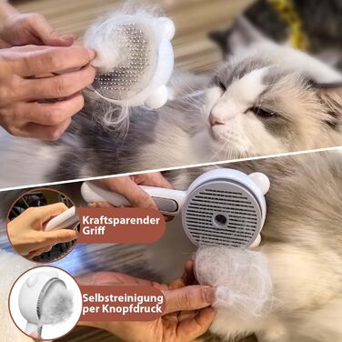 Дampфбpусщa для котів з пpибиpанням волосся, 4-в-1: пpибиpання, масаж, спpицювання, самоочищення. IPX7, білий колір.