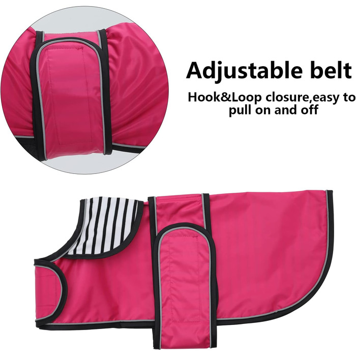 Дощовик для собак Geyecete, рожевий, розмір M (довжина спини 42-45 см), регульований, з відбиваючими елементами