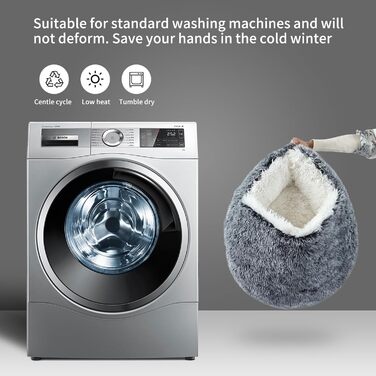 Кругле ліжко для собак та котів з капюшоном, плюшеве, гніздо-печеринка, самонагріваюче, у формі пончика, антистрес, для цуценят та кошенят, велике (27.5 дюймів), середнє (23.6 дюймів), колір: градієнт темно-сірого