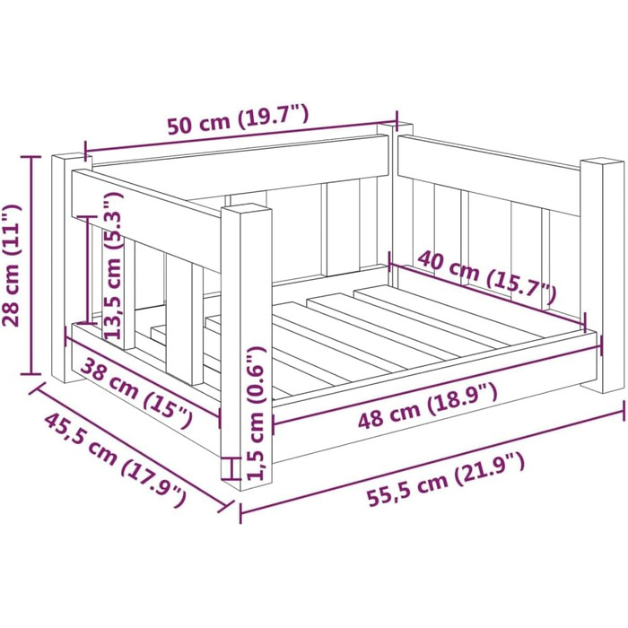Зручне ліжко для собак та котів з дерева, коричневе, 55,5x45,5x28 см