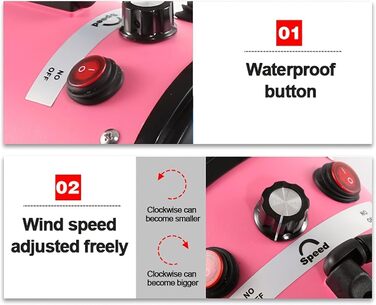 Фен для собак, 2800W, тихий, регульована швидкість та температура, 4 насадки (рожевий)