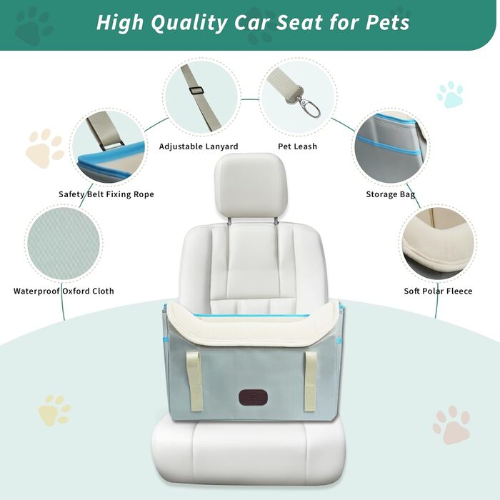 Автокрісло для собак, кошик для собак у машину, водовідштовхувальне, складане з фіксатором, для маленьких собак до 8 кг, на передні та задні сидіння (світло-сіре)
