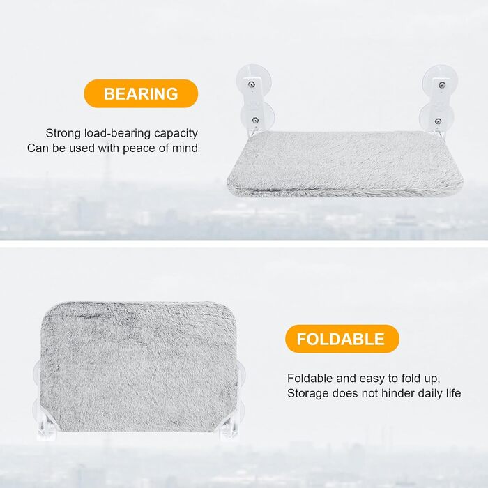 Кріплення для кота на вікно Gearific, гамак з 4 присосками, міцний каркас, дихаюча сітка, сірий, 45 x 30 см