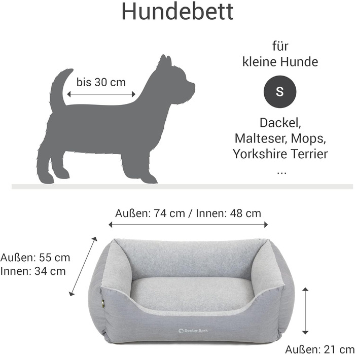 Ліжко для собак Doctor Bark Kleine Hunde - Корзина для собак, м'яка та пухнаста - Миється, зносостійка, затишна - Зроблено в Німеччині GreenLabel (S - 74x55 см, світло-сірий)