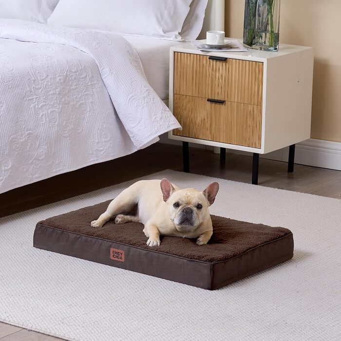 Ортопедичне ліжко для собак середніх порід EHEYCIGA 89x58x9 см, м'яке, знімний чохол, коричневе