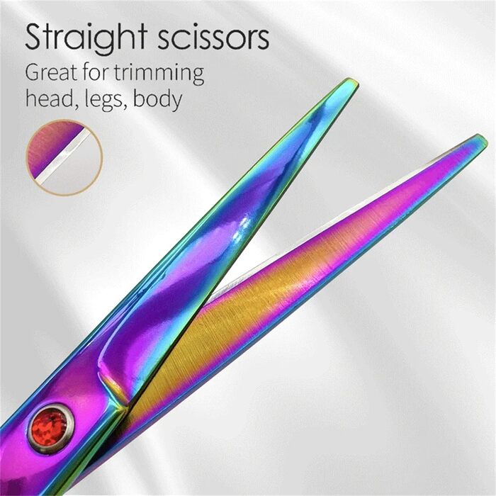 Професійний набір ножиць для грумінгу собак: вигнуті, прямі та розріджуючі ножиці + гребінець (чорний+жовтий)