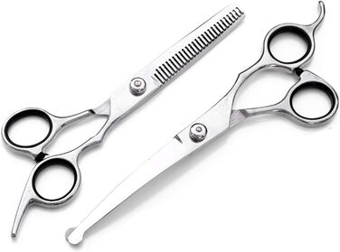 Набір професійних ножиць для грумінгу собак 9CR Edelstahl з безпечними закругленими кінцями. Комплект для догляду за шерстю собак, котів та інших тварин: ножиці для стрижки, розріджування та вирівнювання. Срібний колір.