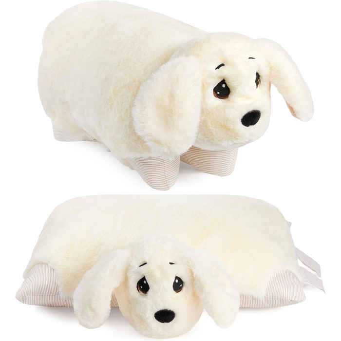 М'яка іграшка-подушка BRUBAKER для дітей - собака 2 в 1, 40 x 30 см. Зручна подушка-собака з кріпленням на липучці, іграшка-собака з тканини, білий колір.