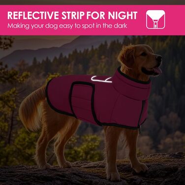 Теплий зимовий пуховик для собак великих порід AOFITEE, водонепроникний пуховик з коміром-гетром, з отвором для шлейки, рожевий (XL)