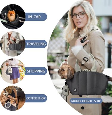 Сумка-переноска для собак Sytopia, кремово-бежева (темно-сіра), з кишенями та регульованим ремінцем безпеки