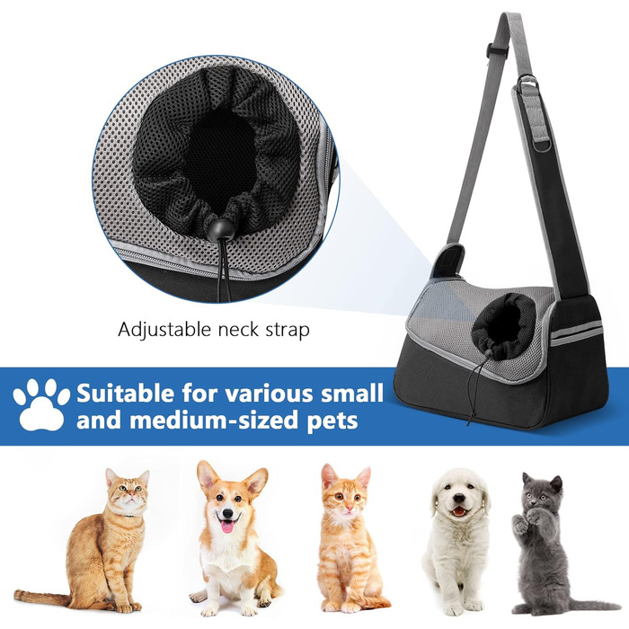 Сумка-переноска для собак та котів, чорна, до 5 кг, регульована, для прогулянок
