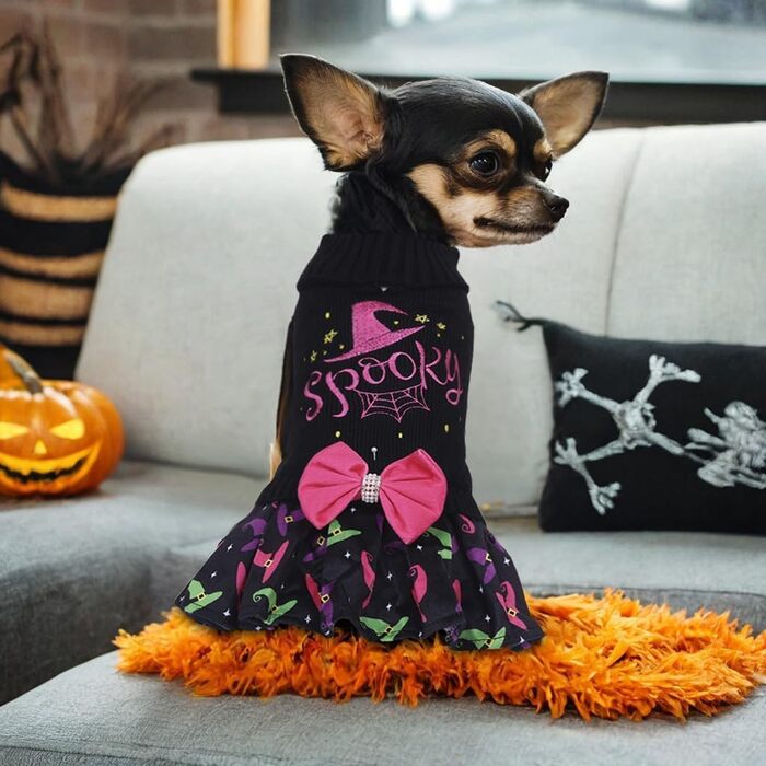 CuteBone Синій собачий светр з сніжинками, одяг для цуценят, зручні толстовки та зимові куртки для собак, отвір для повідка DS72-DE (L, Halloween 3)