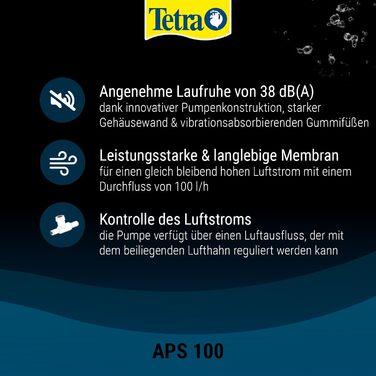 Tetra APS 100 – тиха мембранна повітряна помпа для акваріума 50-100 л, чорна