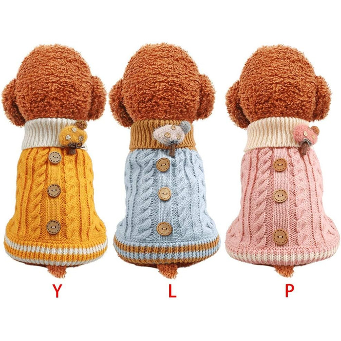 Теплий зимовий пуловер для собак Doubleer: стильний та зручний одяг для маленьких та середніх собак (рожевий, блакитний, жовтий)