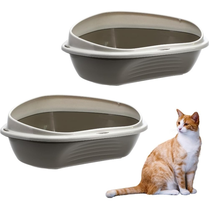 Кутовий лоток для котів 2X XXL з бортиками, без кришки, відкритий, сірий, для котів, 2 шт.