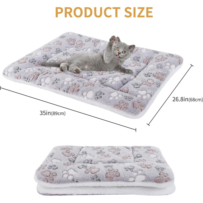 М'яка тепла підстилка для собак та котів з флісу, 69x52 см / 89x68 см, сіра лапка