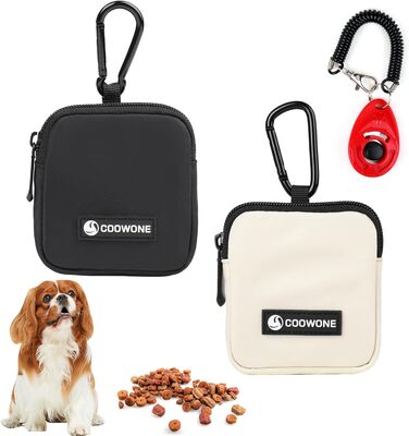Сумка для ласощів для собак COOWONE з кликером для дресирування, водонепроникна, з тримачем для пакетів, чорна та бежева