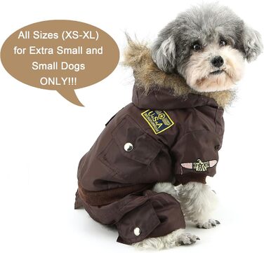Комбінезон для собак Zunea, теплий, водонепроникний, з капюшоном, для чихуахуа, йоркширського тер'єра, котів та інших маленьких собак, коричневий, L