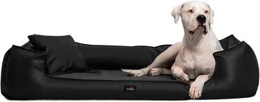 Ортопедичне ліжко для собак Tierlando® Goofy Easy Clean з штучної шкіри, з захистом для матраца, для середніх та великих собак, розмір 110x90 см, чорний (03)