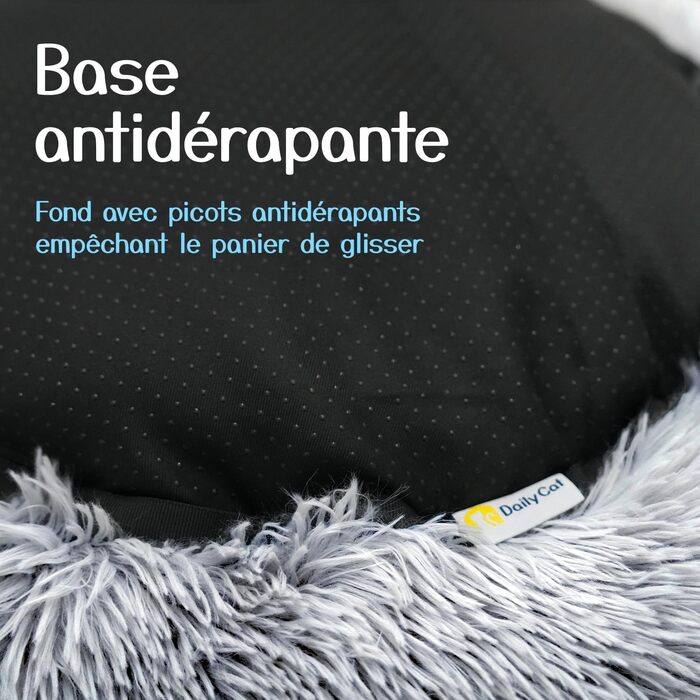 Кругле ліжко для собак та котів, діаметр 60 см, висота 15 см - м'яке, знімний коврик, нековзна підставка, сіре