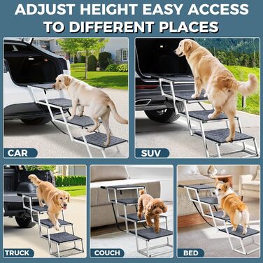 Східці для собак великих порід, широкі, 4 сходинки, складана пандус для собак (сіро-чорний, широкі, з килимом, 2)