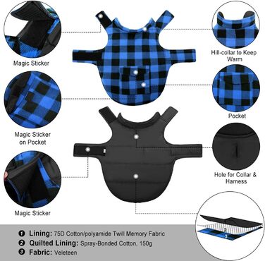 ASENKU Теплий зимовий одяг для собак, XS, синій: флісова куртка, водонепроникний, вітронепроникний, з отвором для повідка