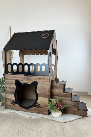 Дерев'яний будинок для кота Kupme, чорний, підлоговий, 83x48 см