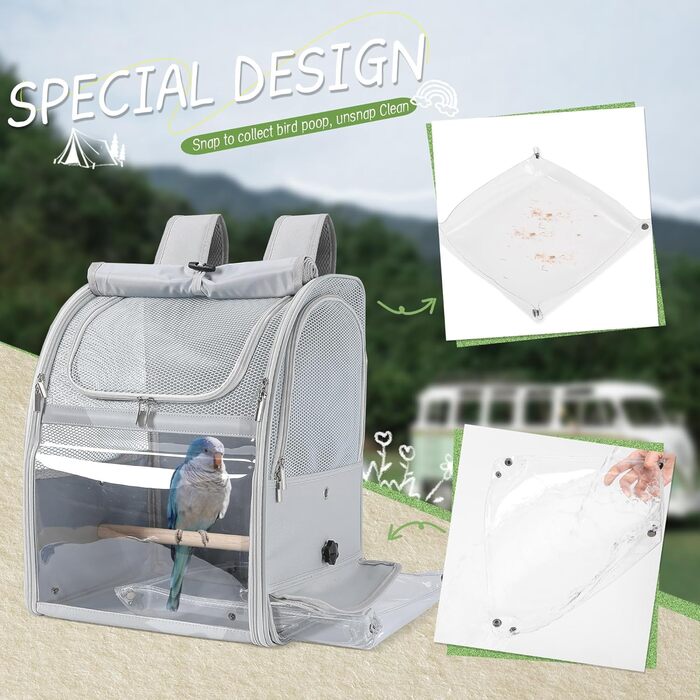 Рюкзак-переноска для птахів Sanmoncare: водонепроникний, для канарек та папуг, з підставкою