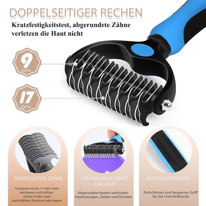 Набір для догляду за шерстю собак та котів Slicker Bürste Hund – 3 предмети: щітка Slicker, гребінь для підшерстка та гребінь з нержавіючої сталі. Підходить для довгошерстих порід: Golden Retriever, Labradoodle, Пудель. (Дуб)