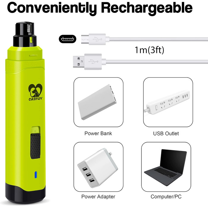 Електричний точилка для кігтів собак Casfuy - професійний, 2 швидкості, акумуляторний. Безпечна догляд за кігтями для собак та котів, малих та середніх порід