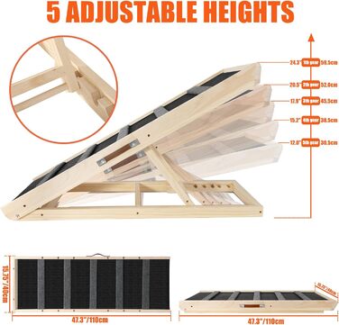 Рампа для домашніх тварин складна дерев'яна, 110 см, регульована висота, для собак та котів