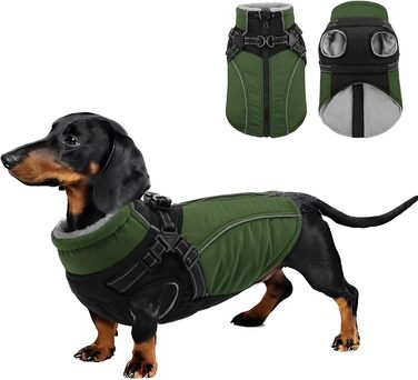 Зимовий теплий одяг для собак Konvinit: куртка з флісу з кріпленням для повідка, світловідбиваюча, для середніх собак, розмір M (53 см обхват грудей), колір зелений