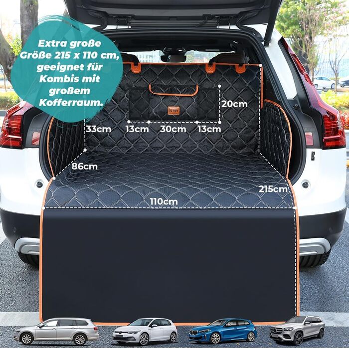 Захисна підстилка для багажника автомобіля KYG для собак, стежка захисна підстилка та ковдра для собак з захистом бокових панелей та краю завантаження – Водонепроникна, стійка до подряпин, для автомобіля та універсалу, Extra Long, 110x215 см