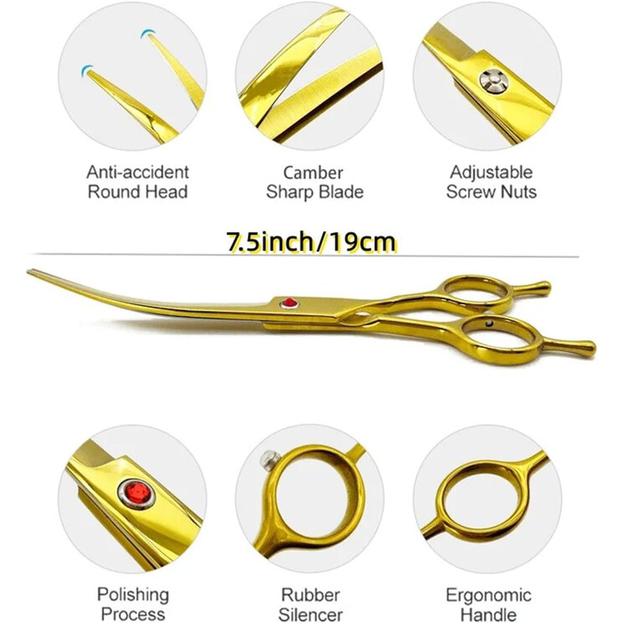 Професійна ножиця для грумінгу собак 7,5 дюймів: набір для догляду за собаками (вигнута, пряма, розріджуюча)